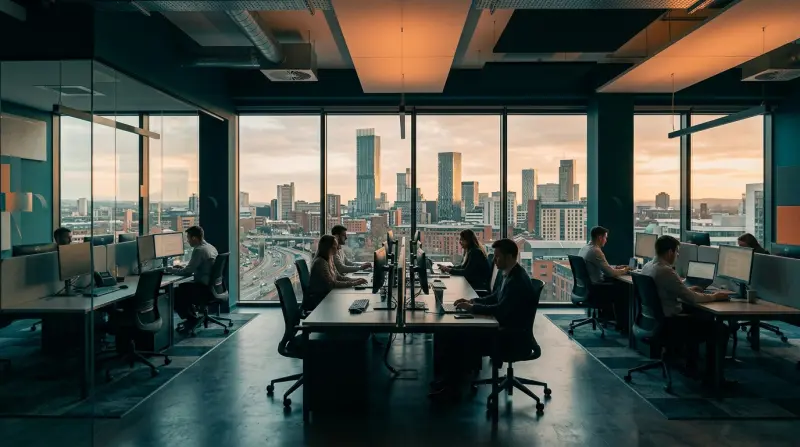 Modern Manchester office interior representing the Mallard Bridging lending team
